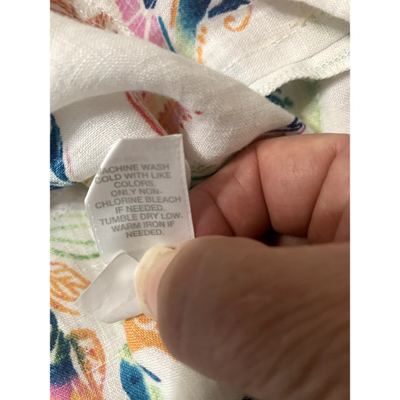 J Jill Love 100% Linen Size Med Sleeveless Floral Button Up Tunic Blouse Shirt - Picture 7 of 7